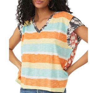 FREE PEOPLE PARADISE CITY SHORT SLEEVE MIX PRINT  TOP SMALL MEDIUM